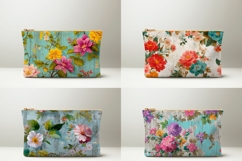Roses Cosmetic Bag, Vintage Flowers Cosmetic Bag Print Product Image 2