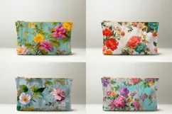 Roses Cosmetic Bag, Vintage Flowers Cosmetic Bag Print Product Image 2