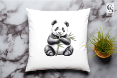 Watercolor Panda Eating Bamboo Clipart Sublimation PNG Product Image 3