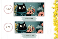 Funny Black Cat Mug Wrap, Floral Mug Template Product Image 2