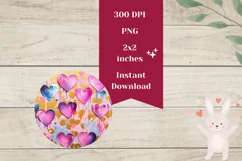 Valentines Round Earring PNG, Pink Love Hearts Sublimation Product Image 2