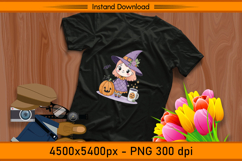 Kawaii Witch Girl with Pumpkin Mug Sublimation PNG Product Image 2