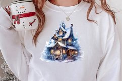 Watercolor Christmas Winter Houses Clipart Product Image 3