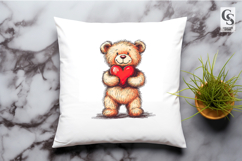 Cute Teddy Bear Holding Heart Clipart Sublimation PNG Product Image 3