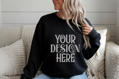 Black Gildan 18000 Crewneck Sweatshirt Mockups,G18000 model Product Image 1