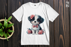 Cute Baby Puppy with Pink Bow Floral Dog Clipart PNG Product Image 2