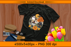 Cute Witch and Ghost Halloween Scene Sublimation PNG Product Image 2