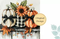 Watercolor Pumpkins Pillow, Watercolor Sunflowers Pillow PNG Product Image 2