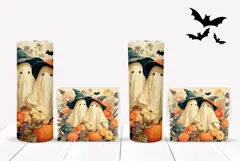 Floral Halloween Tumbler Wrap, Cartoon Ghosts Tumbler PNG Product Image 2