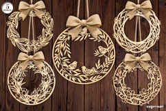 Floral Wreath Door Sign SVG Bundle | Door Hanger | Laser Cut Product Image 2