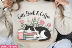 Cats book &amp; coffee PNG, Reading Book Sublimation PNG Product Image 1