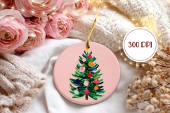 Pink Christmas Ornament Print, Winter Round Ornament Product Image 2