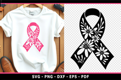 Cancer ribbon with daisy flower SVG, Breast Cancer PNG Product Image 2