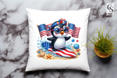 Patriotic Surfing Penguin Clipart PNG Product Image 2
