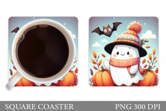 Cute Ghost Coaster Design. Halloween Sublimation Product Image 1