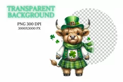 Highland Cow in St.Patrick Costume watercolor clipart Product Image 2