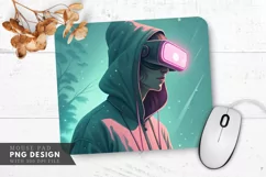 Neon VR Gamer in Hoodie Mouse Pad PNG Design Product Image 1