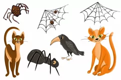 Halloween pumpkin head, cats, spiders and raven clipart Product Image 4