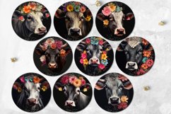 Cow &amp; flowers | Round earring Sublimation design bundle, PNG Product Image 2