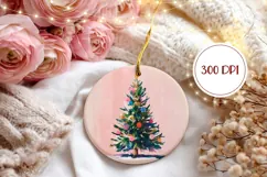 Pink Christmas Ornament Design, Winter Round Ornament Product Image 2