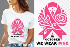Pink Breast Cancer Ribbon Rose Flower Shirt SVG Designs Product Image 2