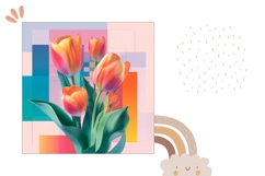 Orange Tulips Pillow Template, Floral Pillow Case Print Product Image 2