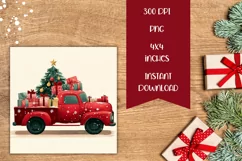 Christmas Truck Square Coaster Design, Red Truck Sublimation Product Image 2