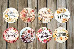 Hello Spring | Round Earring Sublimation design PL Product Image 2