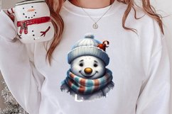 Watercolor Peeking Santa and Snowman Clipart, Christmas PNG Product Image 2