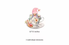 Watercolor gnome in a mug of tea with cookies, Gnome PNG Product Image 2