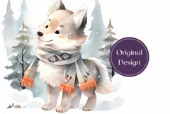 Christmas Tumbler Wrap, Watercolor Baby Wolf Tumbler Design Product Image 2