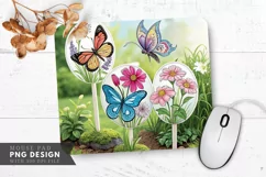 Butterfly Floral Garden Markers Mouse Pad PNG Design Product Image 1