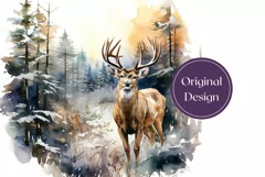 Watercolor Christmas Tumbler Wrap, Winter Deer Sublimation Product Image 2