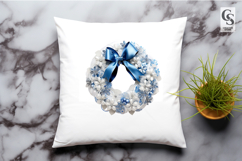 Blue White Floral Wreath Clipart PNG Product Image 2
