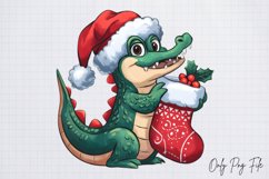 Watercolor Christmas Crocodile Clipart Bundle PNG Product Image 3