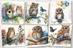 Watercolor Owls Scrapbooking Paper | Owls Backgrounds Product Image 2
