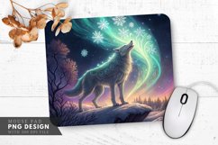 Glowing Wolf Under the Aurora Borealis Mouse Pad PNG Design Product Image 1