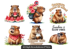 Whimsical Tropical Capybara Clipart Bundle PNG Product Image 2