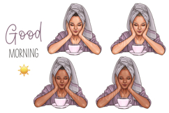 Morning girl clipart, coffee png, good morning illustration Product Image 2