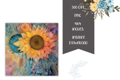 Cartoon Sunflowers Square Coasters, Floral Square Coaster Product Image 2
