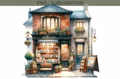 Vintage Bookstore Scene, Miniature Shop Illustrations Product Image 1