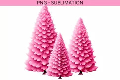 Merry Christmas Pink Trees Png, Sublimation Designs Product Image 1