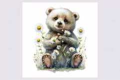 Baby bear clipart, Floral clipart, Summer clipart Product Image 2