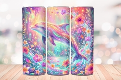 Neon Glowing Dolphin 20 OZ Skinny Tumbler Sublimation PNG. Product Image 2