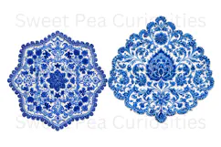 Blue Toile, Ephemera, PNG, Clipart, Junk Journal, flowers Product Image 2