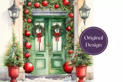 Christmas Tumbler, Watercolor Christmas Door Sublimation Product Image 2