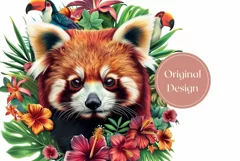 Red Panda Tumbler Wrap, Tropical Flowers Tumbler Design Product Image 2