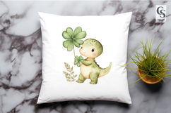 Cute Dinosaur Lucky Clover Clipart Sublimation PNG Product Image 2