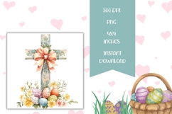 Christian Cross Square Coasters, Watercolor Easter Cross PNG Product Image 2