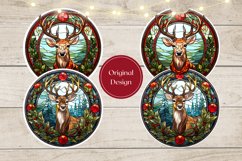 Stained Glass Christmas Car Coaster, Winter Deer Sublimation Product Image 2